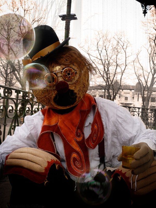 Augustin l'Épouvantail au milieu des bulles